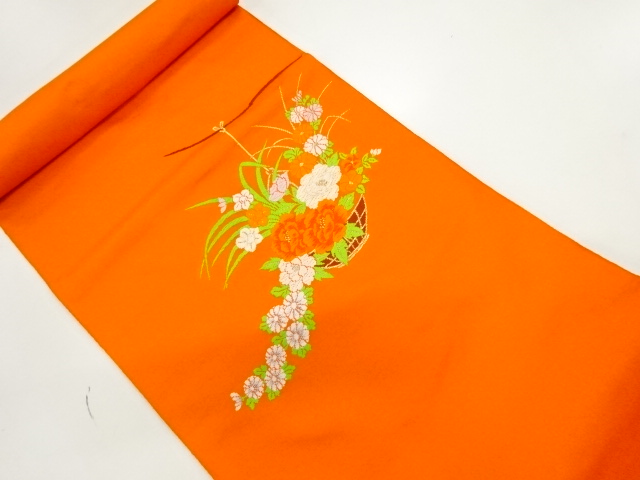 JAPANESE KIMONO / ANTIQUE BOLT FOR NAGOYA OBI / WOVEN FLOWER BASKET